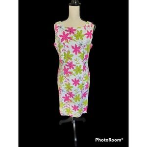 Jessica Howard Sequined Floral Linen Sheath Colorful Dress Size 12 NWT